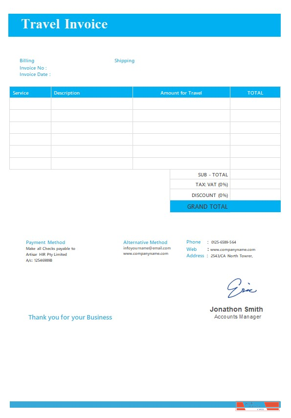 Free Travel Invoice Template PSD template